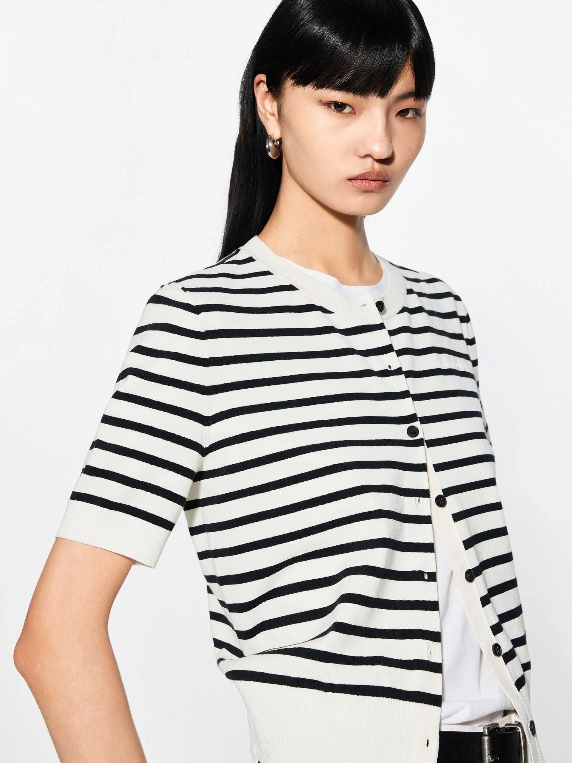 Round Neck Striped Cardigan