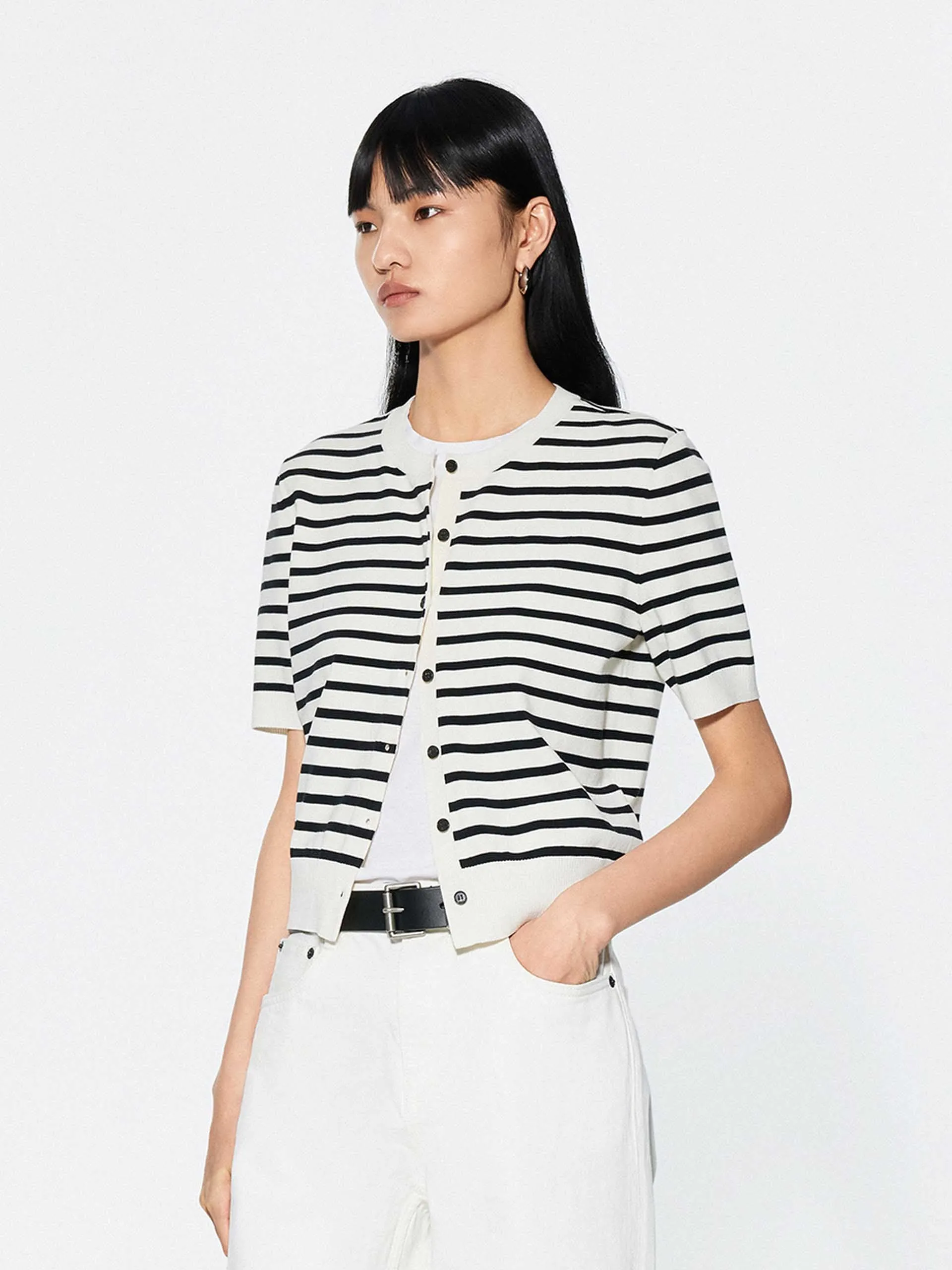Round Neck Striped Cardigan