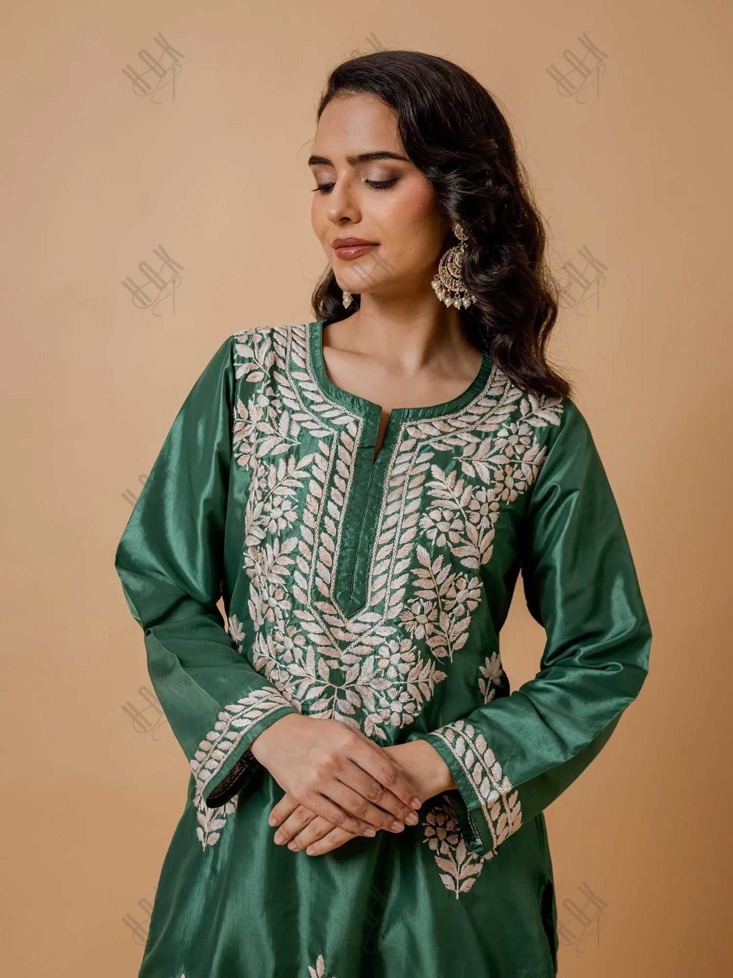Saba Silk Chikankari Kurta Set for Women - Mehndi Green