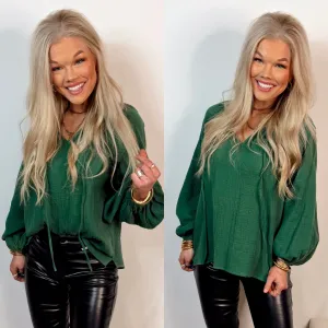Simply Made Gauze Raglan Blouse- Hunter Green