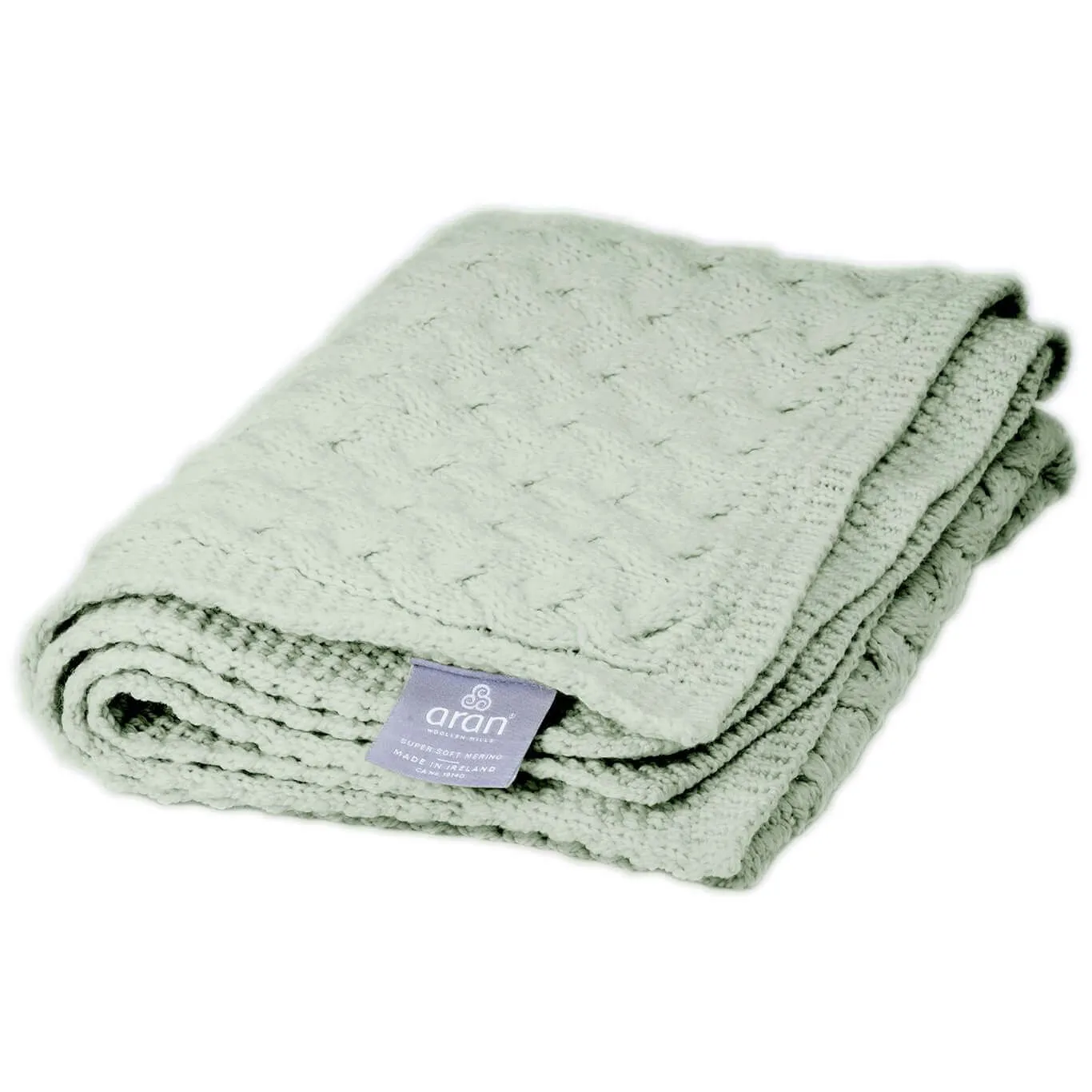 Soft Green Aran Knit Wool Baby Blanket