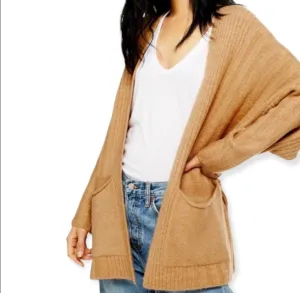 Tan Chunky Mid-Length Knit Cardigan
