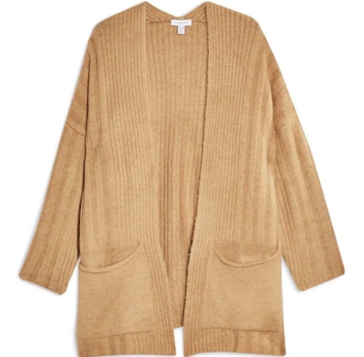 Tan Chunky Mid-Length Knit Cardigan