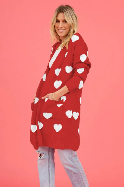 TEEK - Heart Open Front Cardigan with Pockets