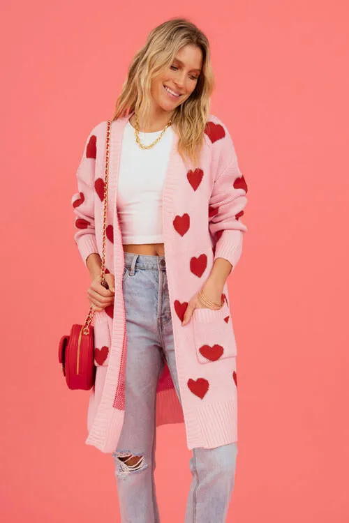 TEEK - Heart Open Front Cardigan with Pockets