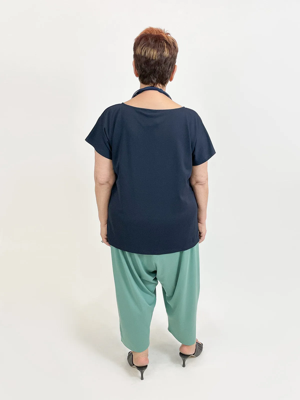 The Edit Short Sleeve Scoop Neck Top, Dark Blue