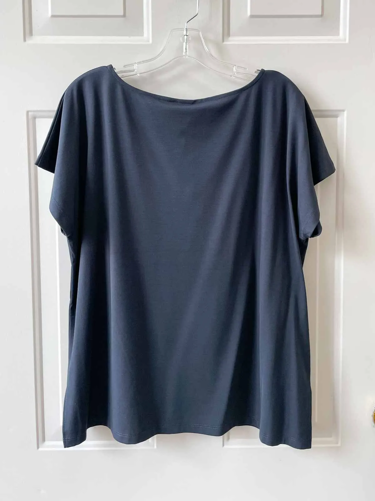 The Edit Short Sleeve Scoop Neck Top, Dark Blue