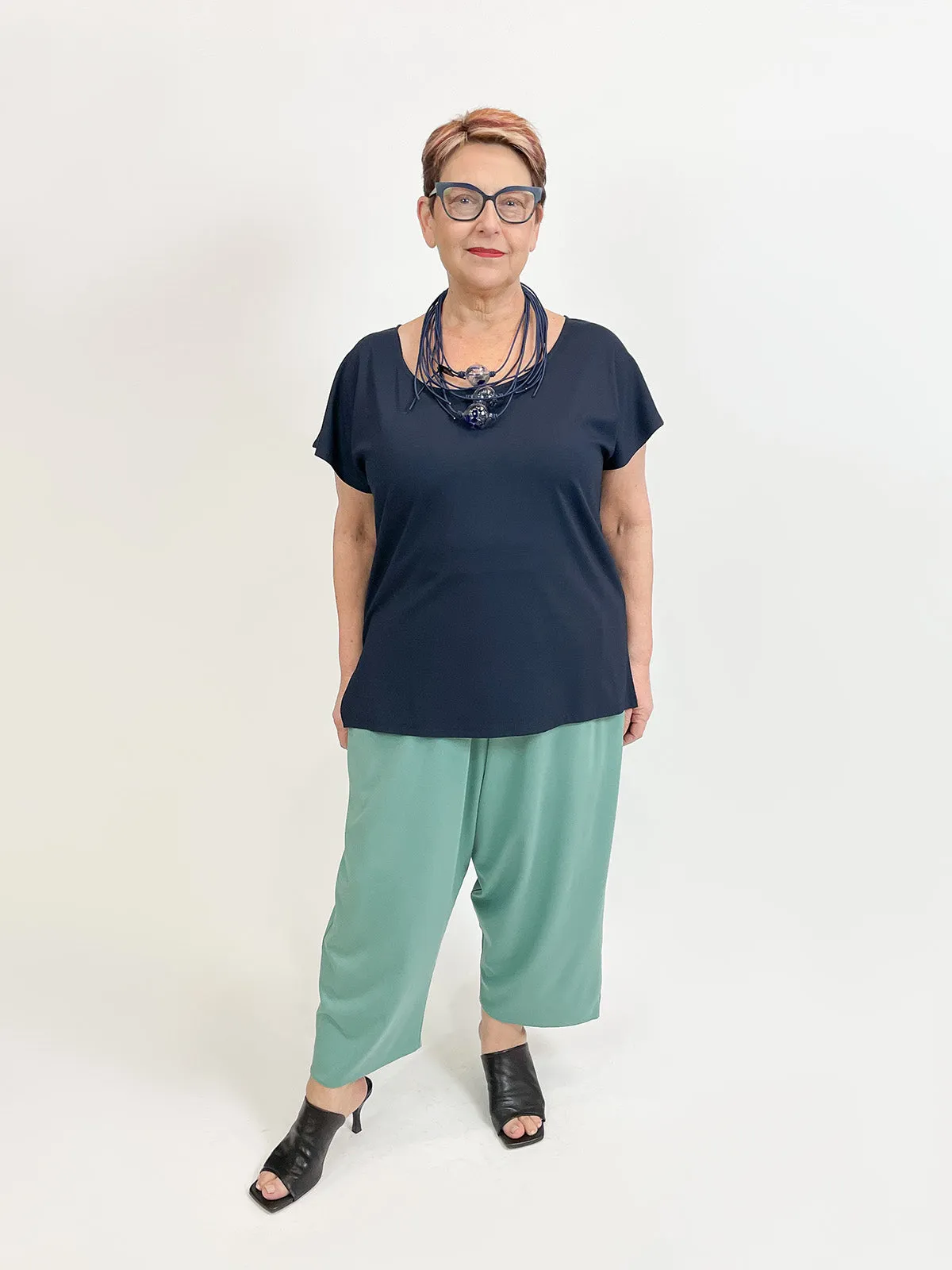 The Edit Short Sleeve Scoop Neck Top, Dark Blue