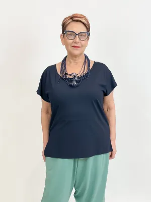 The Edit Short Sleeve Scoop Neck Top, Dark Blue