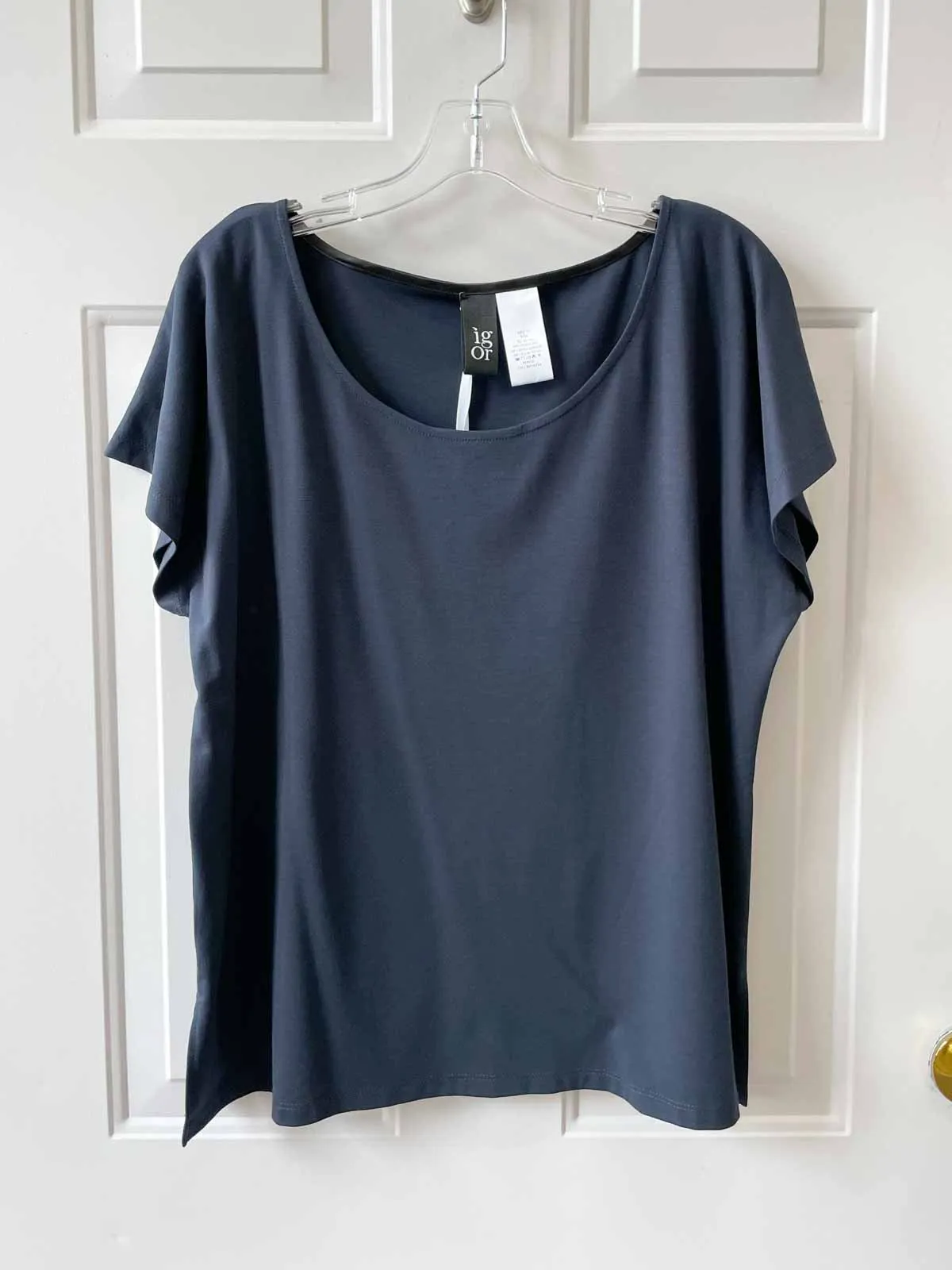 The Edit Short Sleeve Scoop Neck Top, Dark Blue