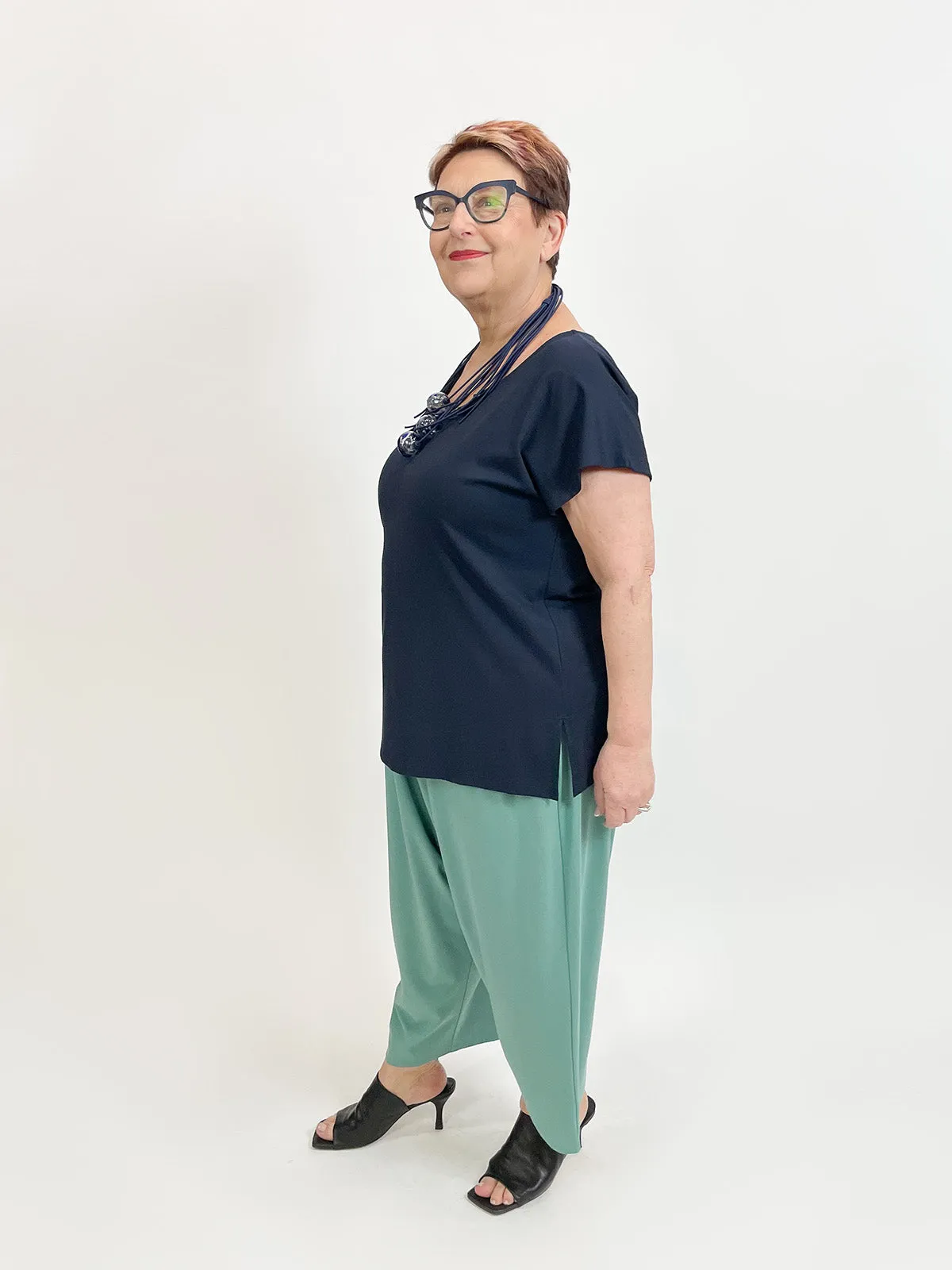 The Edit Short Sleeve Scoop Neck Top, Dark Blue