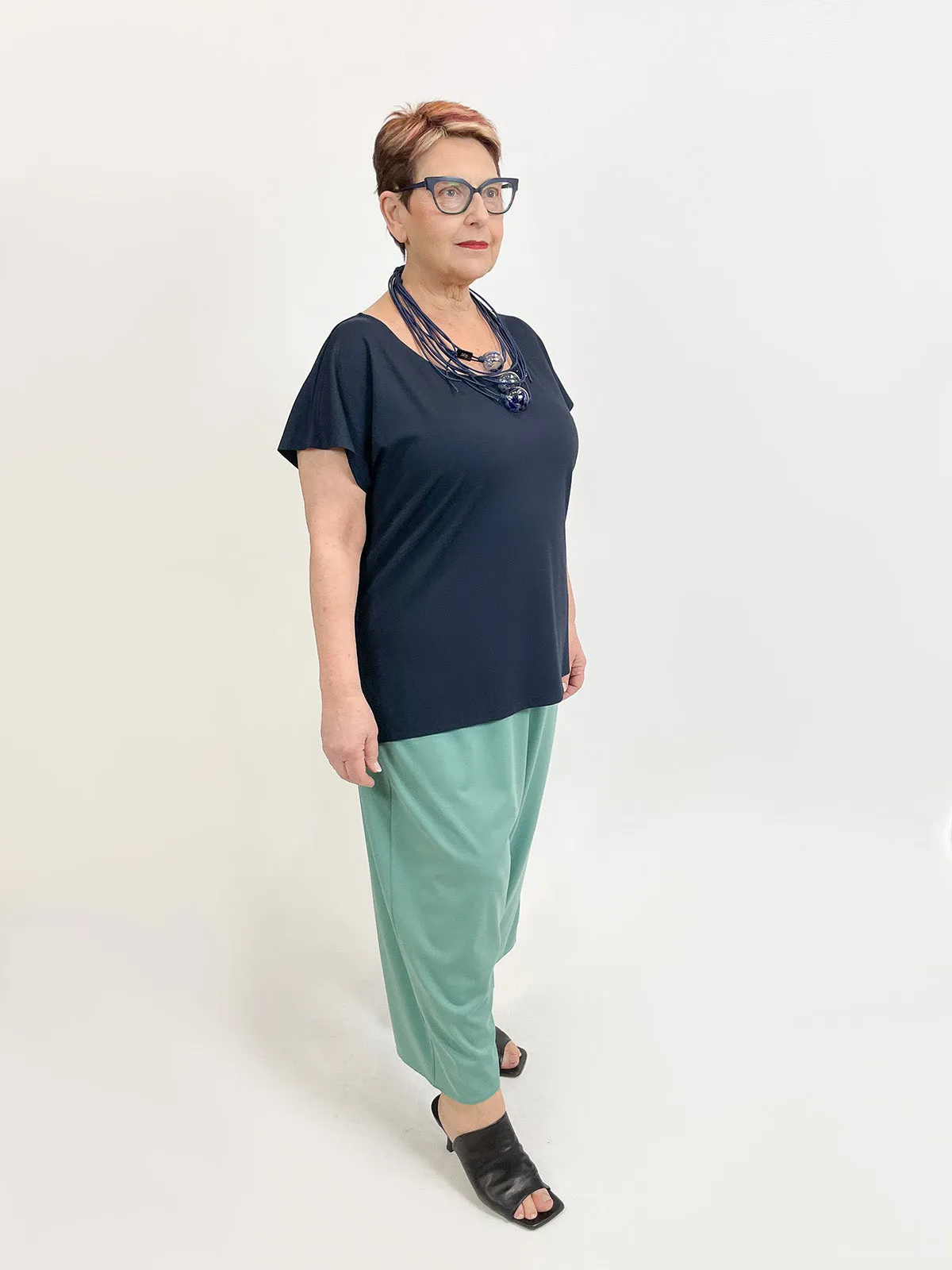 The Edit Short Sleeve Scoop Neck Top, Dark Blue