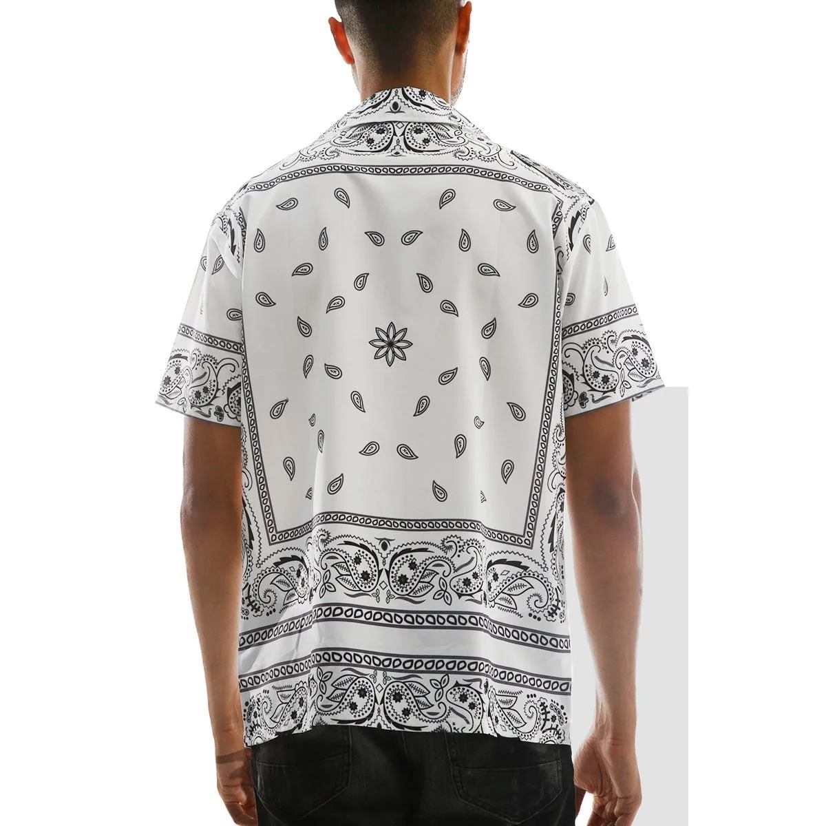 White Paisley Print Button Down Shirt