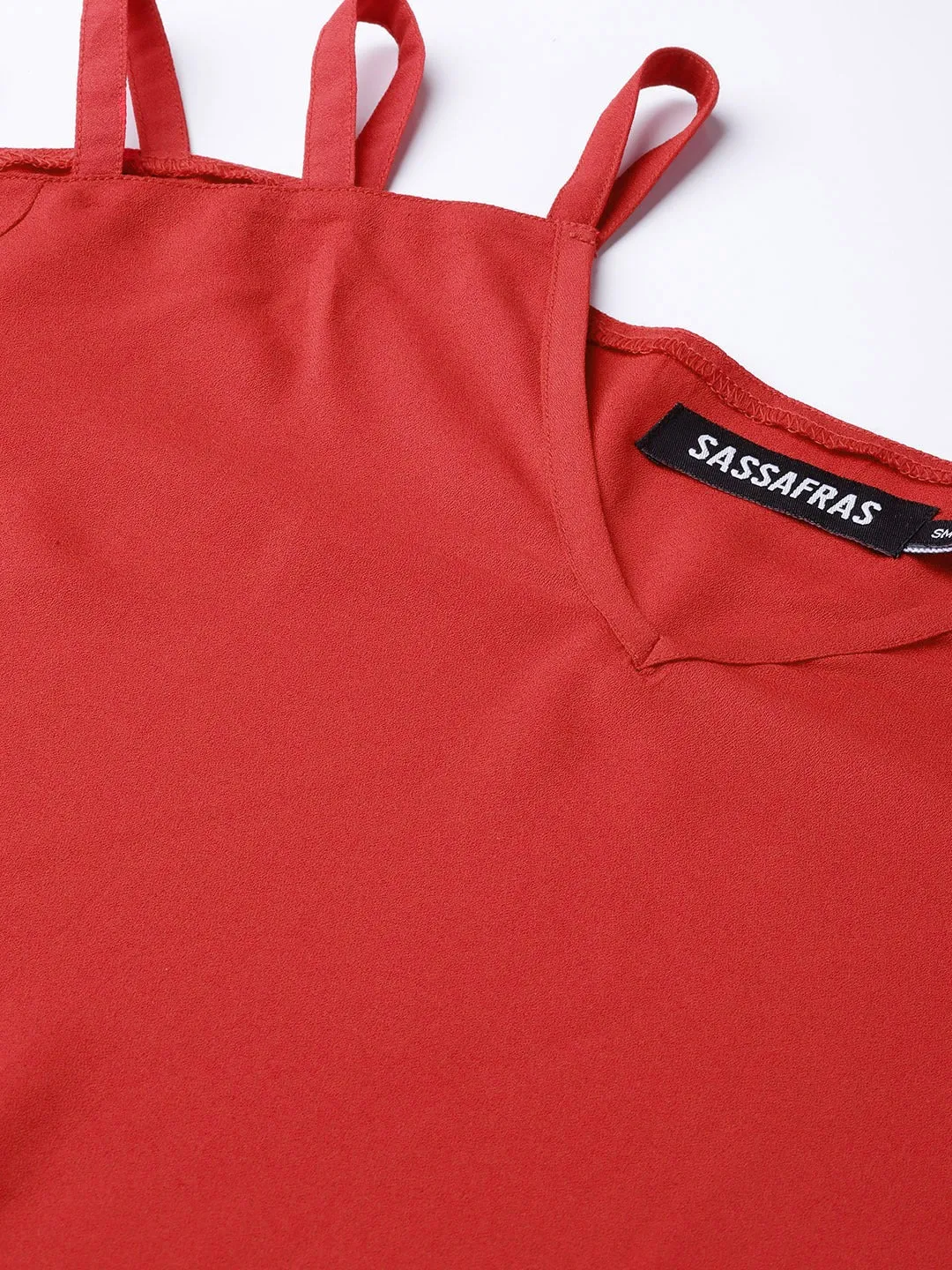 Women Red Strappy Sleeve Top