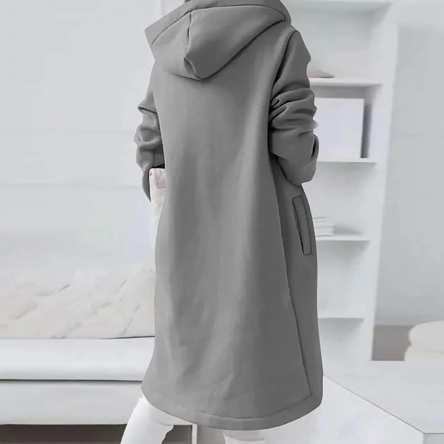 Womens Long Hoodies Long Sleeve Zip Up Solid Plain Hooded Pullover Drawstring Loose Fit Casual Fashion Fall Tops with Pocket