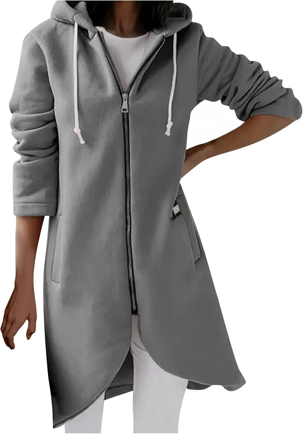 Womens Long Hoodies Long Sleeve Zip Up Solid Plain Hooded Pullover Drawstring Loose Fit Casual Fashion Fall Tops with Pocket