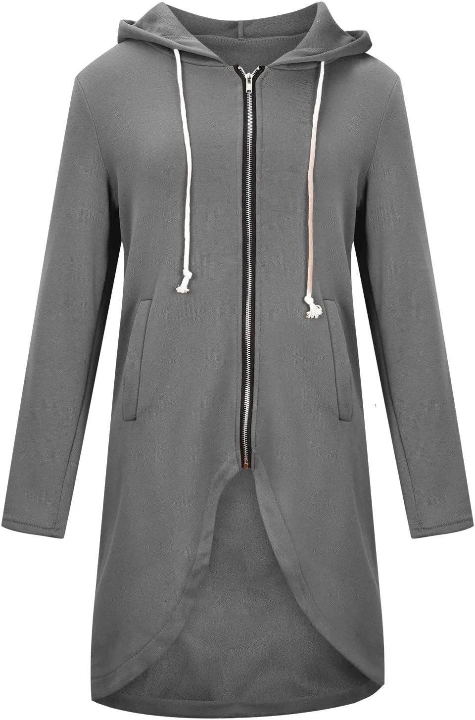 Womens Long Hoodies Long Sleeve Zip Up Solid Plain Hooded Pullover Drawstring Loose Fit Casual Fashion Fall Tops with Pocket