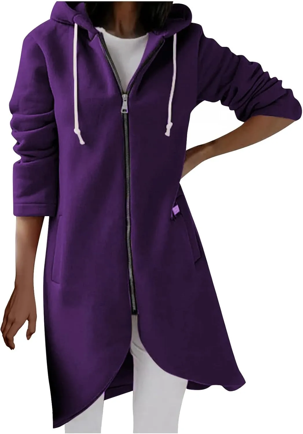 Womens Long Hoodies Long Sleeve Zip Up Solid Plain Hooded Pullover Drawstring Loose Fit Casual Fashion Fall Tops with Pocket