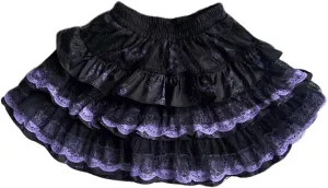 Y2K Gothic Harajuku Kawaii Clothes Casual Elastic Waist Lace Trim Goth Flowers Print Pleated Tiered Short Skirt